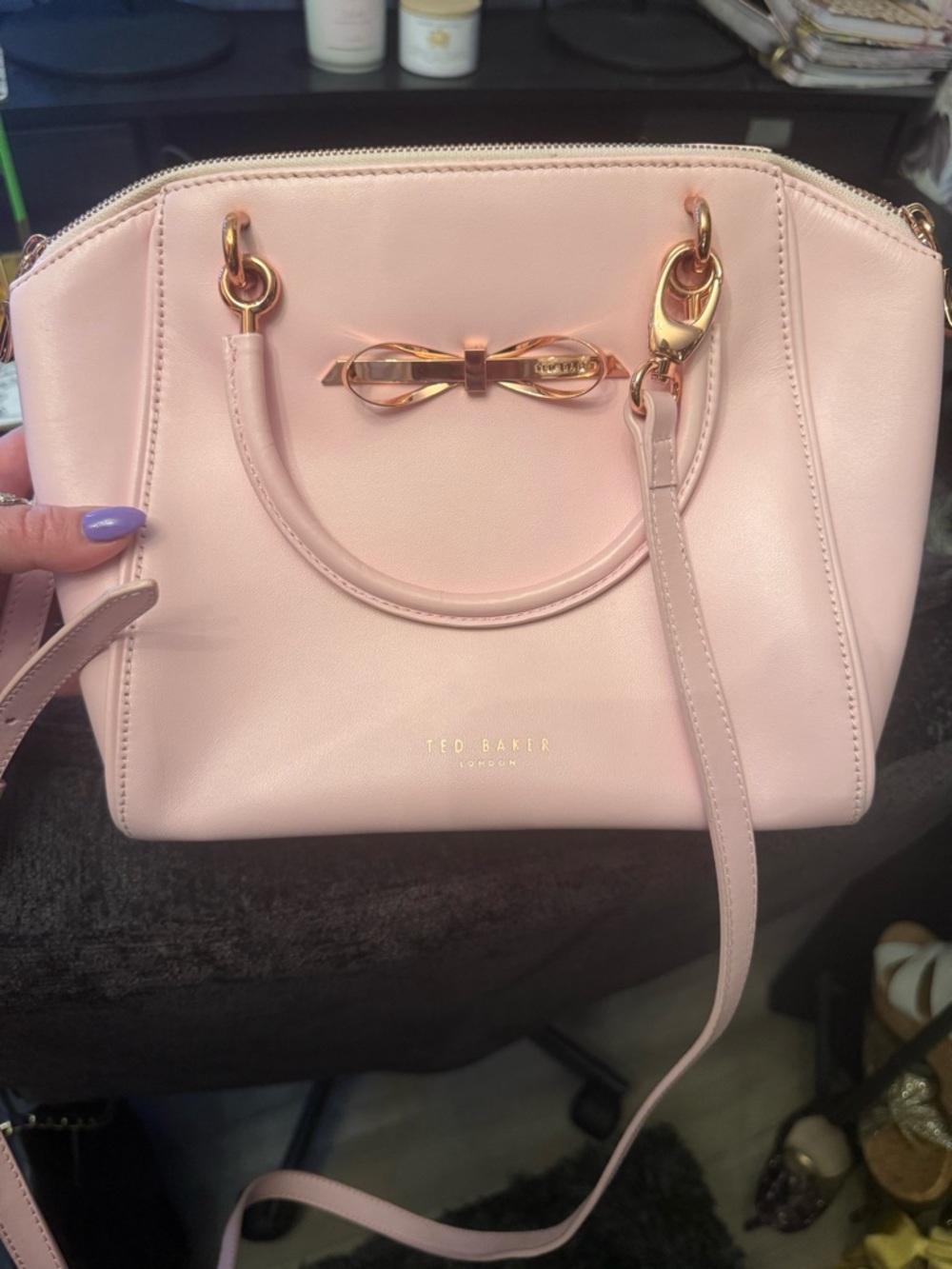 Ted Baker Pale Pink Bow Satchel with Gold Hardware